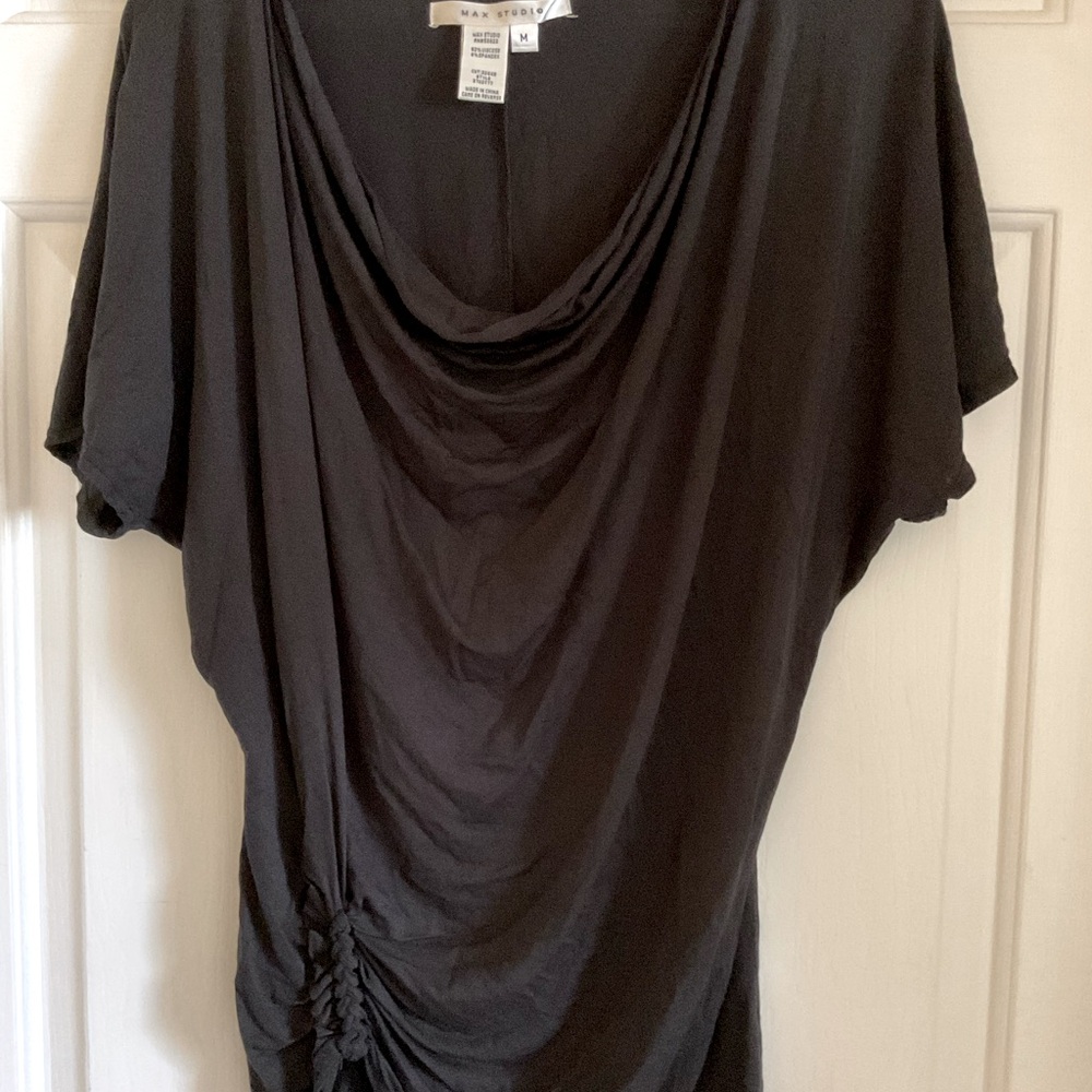 Max Studio Black Ruched Short Sleeve Blouse